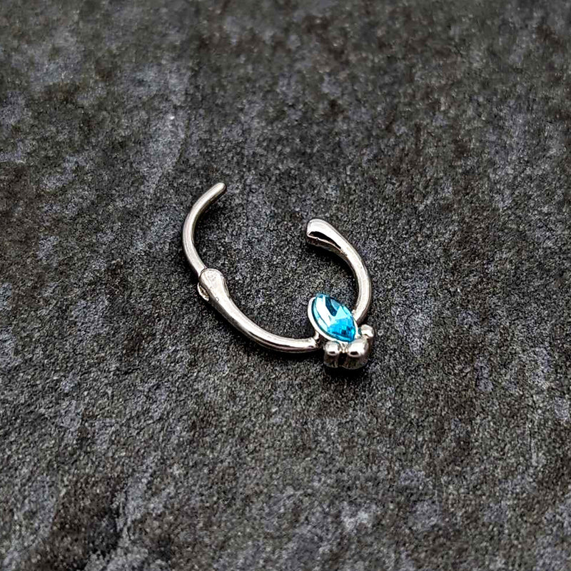16G 5/16 Blue Gem Deco Oval Cartilage Clicker