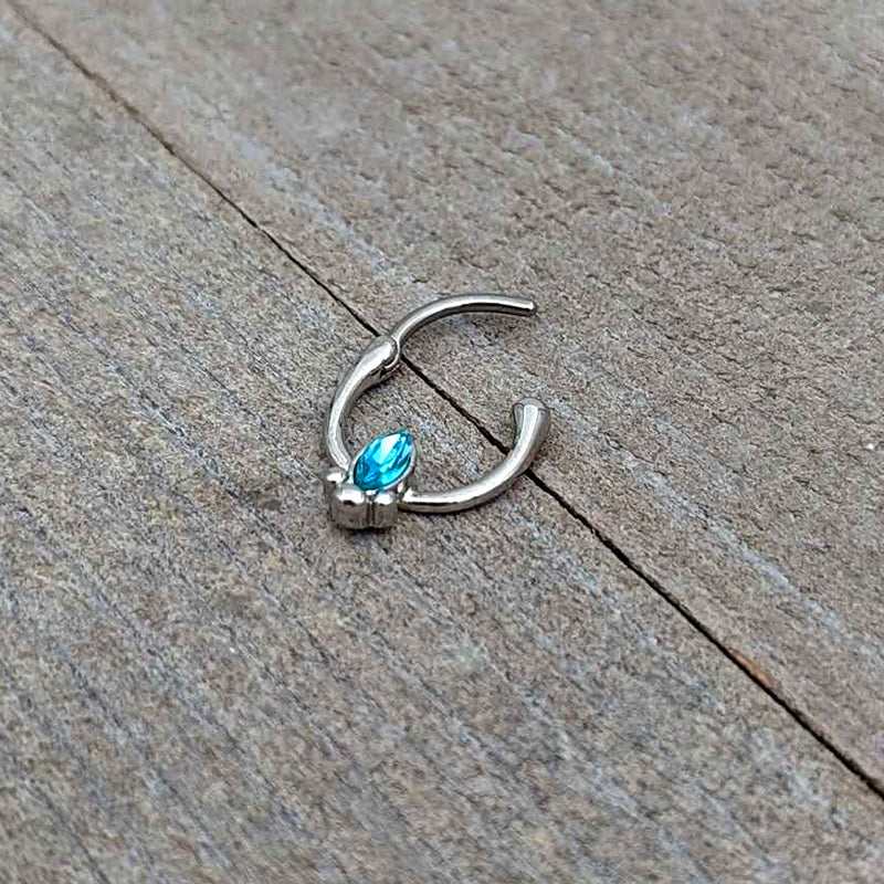 16G 5/16 Blue Gem Deco Oval Cartilage Clicker