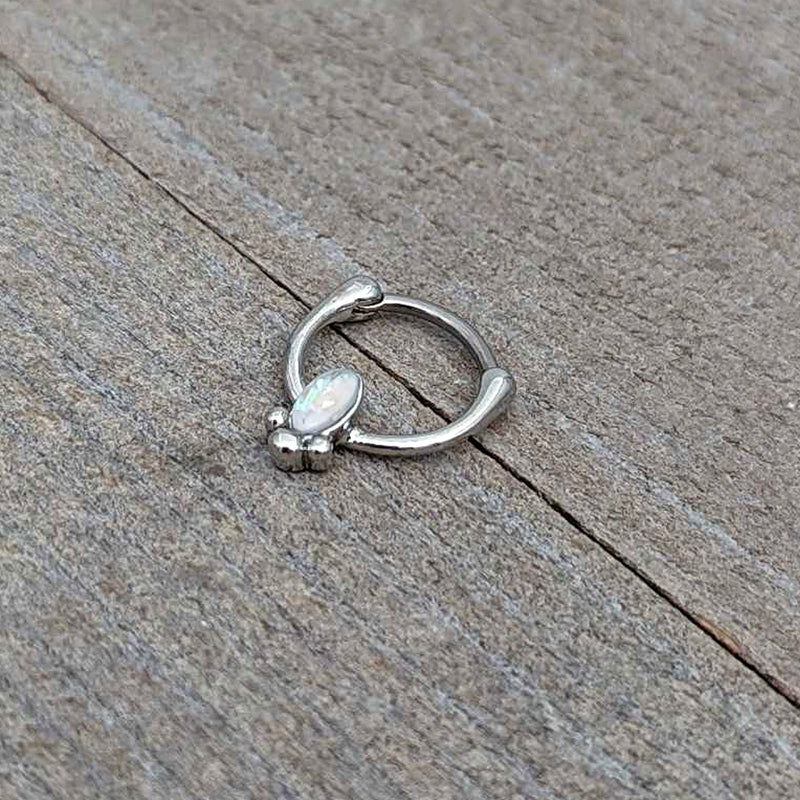 16G 5/16 White Faux Opal Deco Oval Cartilage Clicker
