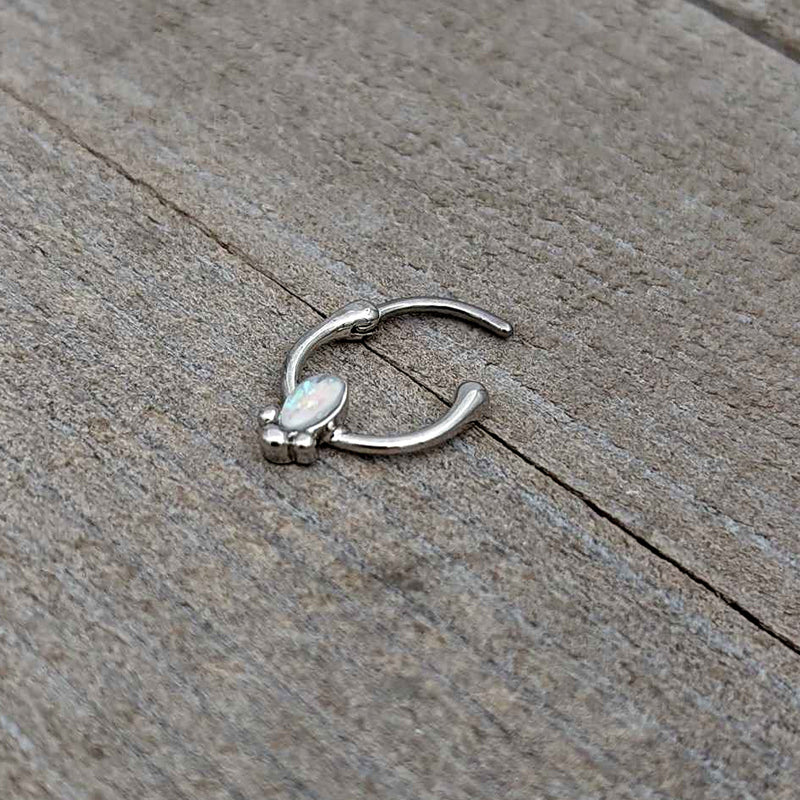16G 5/16 White Faux Opal Deco Oval Cartilage Clicker
