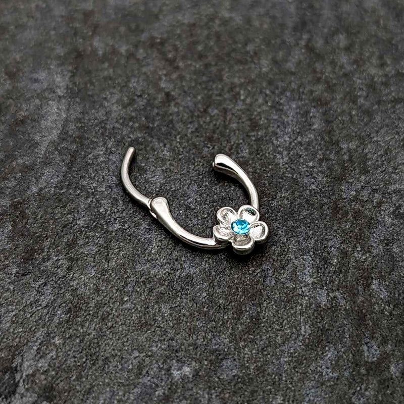 16G 5/16 Blue Gem Sweetheart Flower Cartilage Clicker