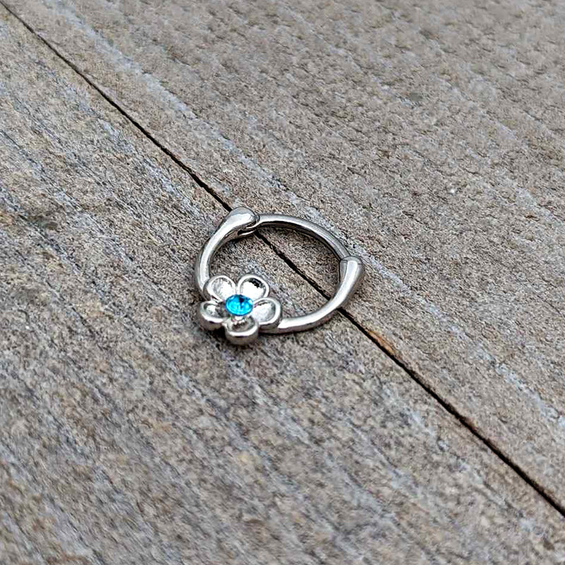 16G 5/16 Blue Gem Sweetheart Flower Cartilage Clicker