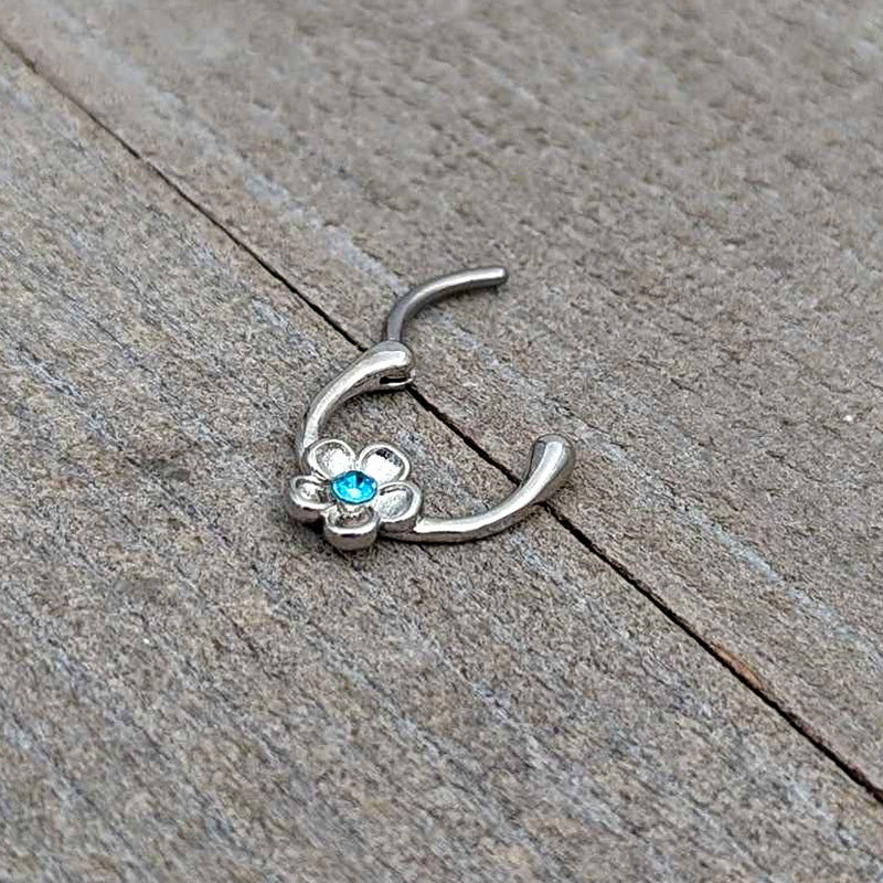 16G 5/16 Blue Gem Sweetheart Flower Cartilage Clicker