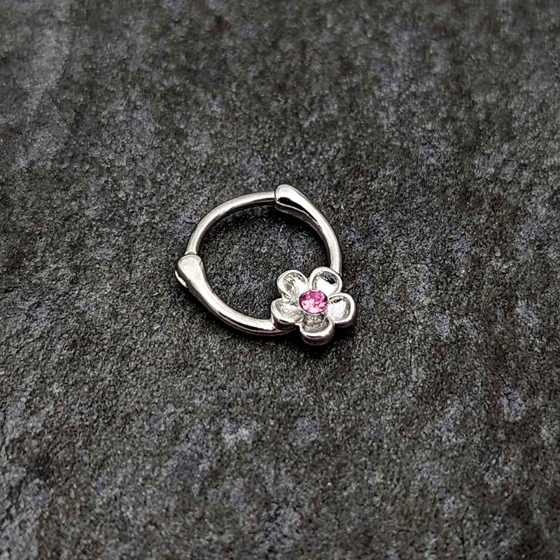 16G 5/16 Pink Gem Sweetheart Flower Cartilage Clicker