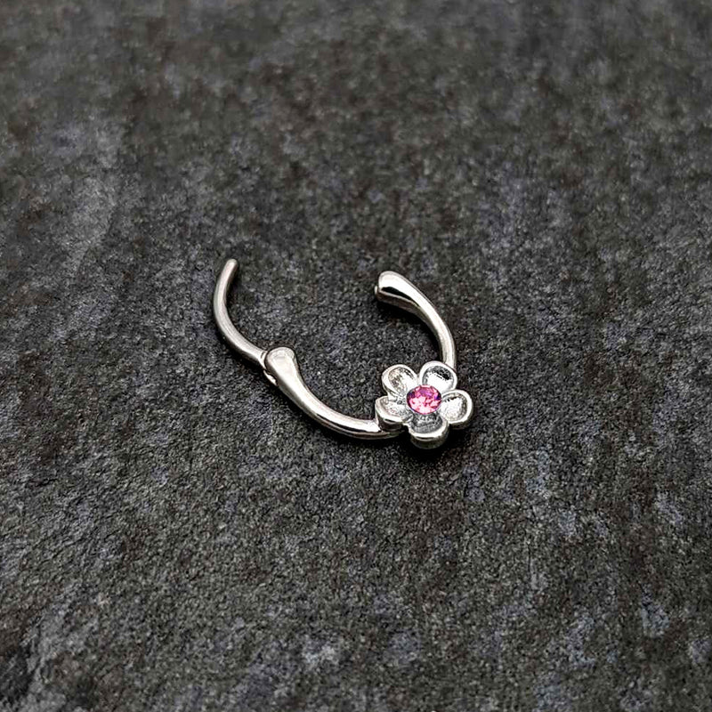 16G 5/16 Pink Gem Sweetheart Flower Cartilage Clicker
