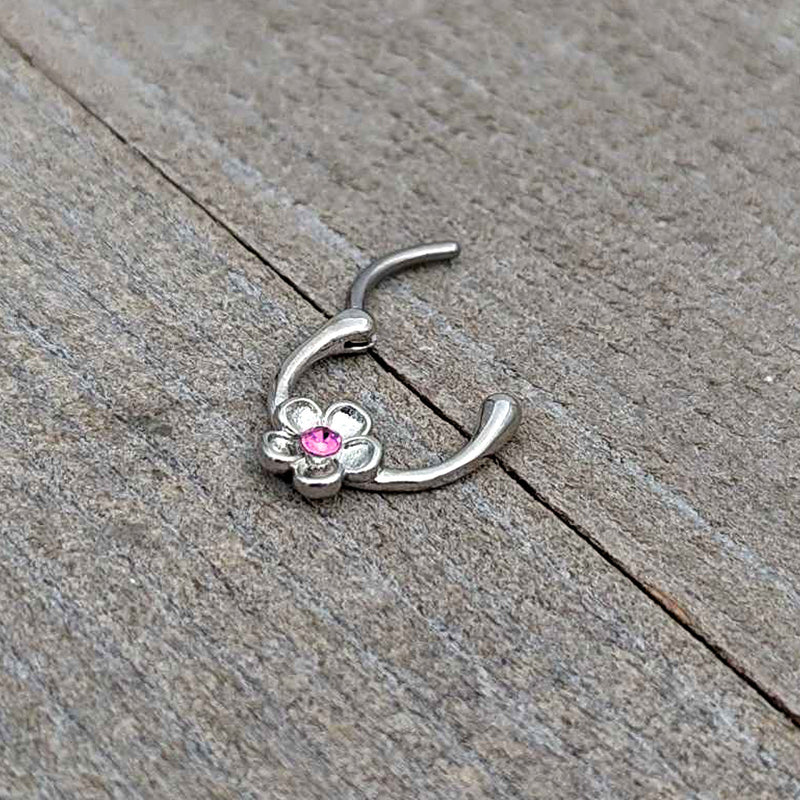 16G 5/16 Pink Gem Sweetheart Flower Cartilage Clicker