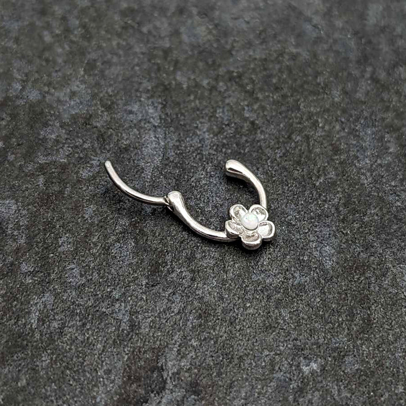 16G 5/16 White Faux Opal Sweetheart Flower Cartilage Clicker