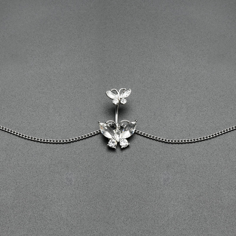 Clear Gem Butterfly Beauties Double Mount Belly Ring Belly Chain