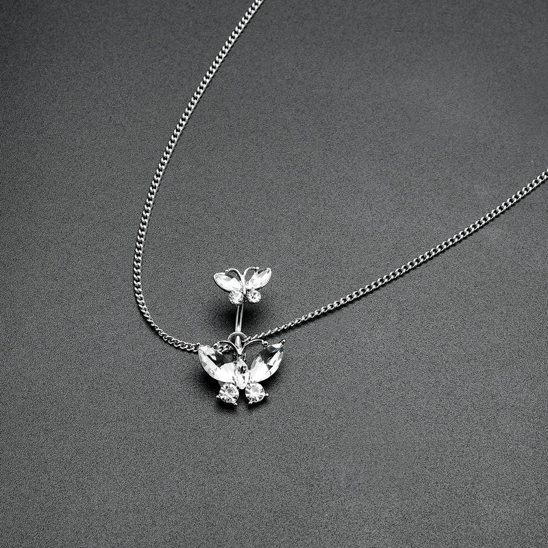Clear Gem Butterfly Beauties Double Mount Belly Ring Belly Chain