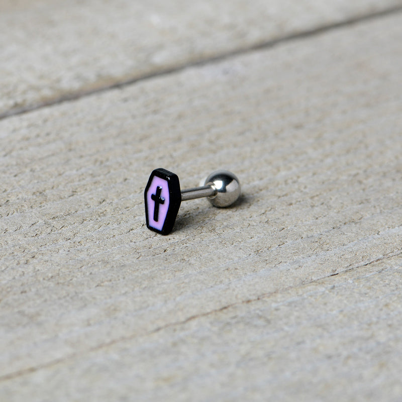 16G 1/4 Creepy Coffin Lt Purple Glow in Dark Cartilage Earring