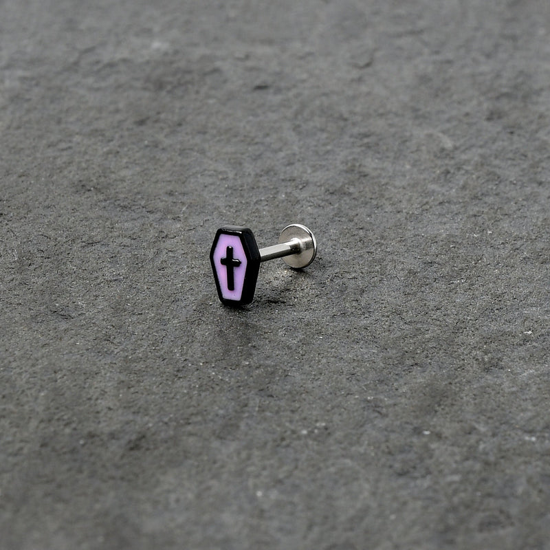 16G 5/16 Creepy Coffin Lt Purple Glow in Dark Labret Monroe Tragus