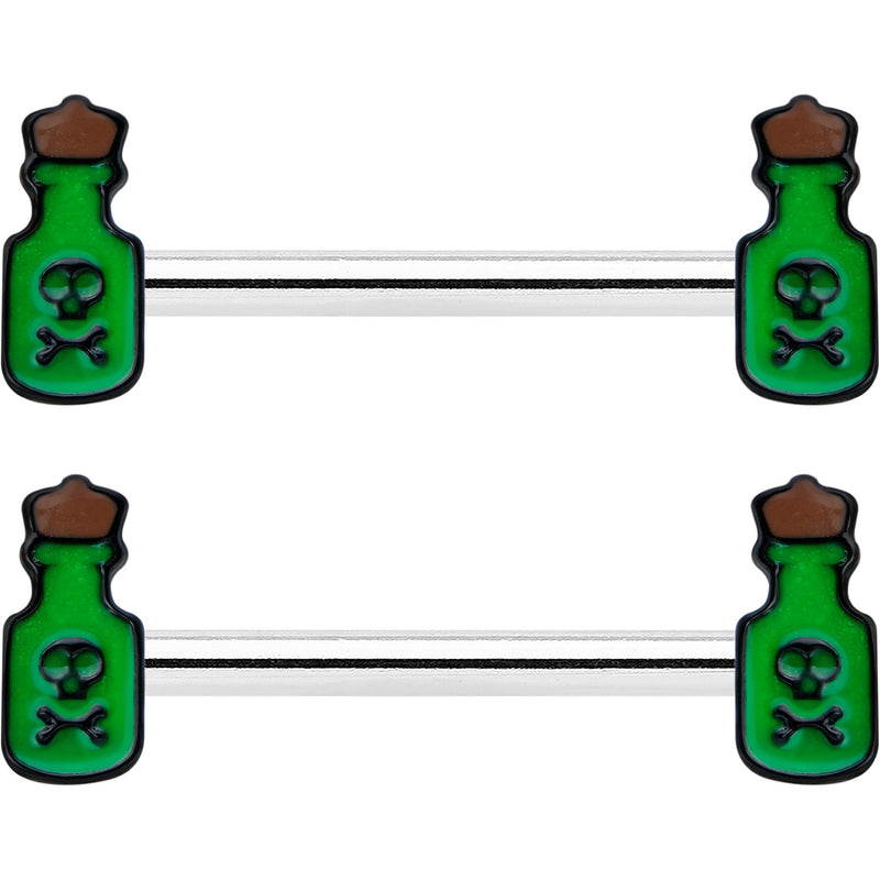 14G 9/16 Poison Green Bottle Glow in Dark Barbell Nipple Ring Set