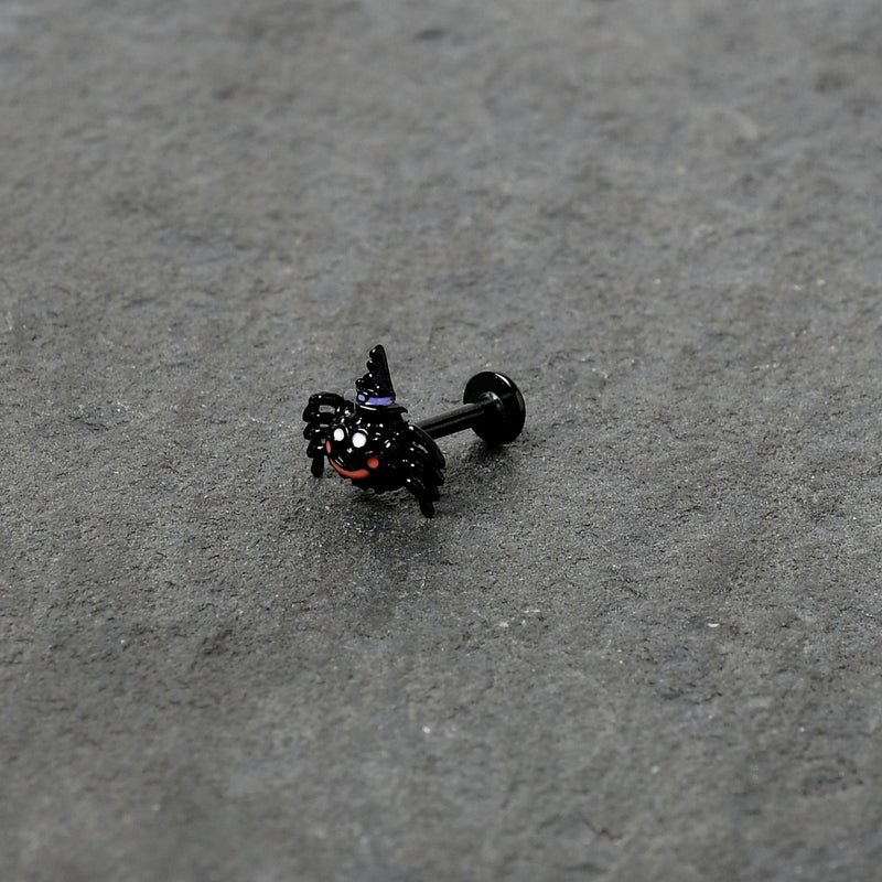 16G 5/16 Black Halloween Witch Smiling Spider Labret Monroe Tragus