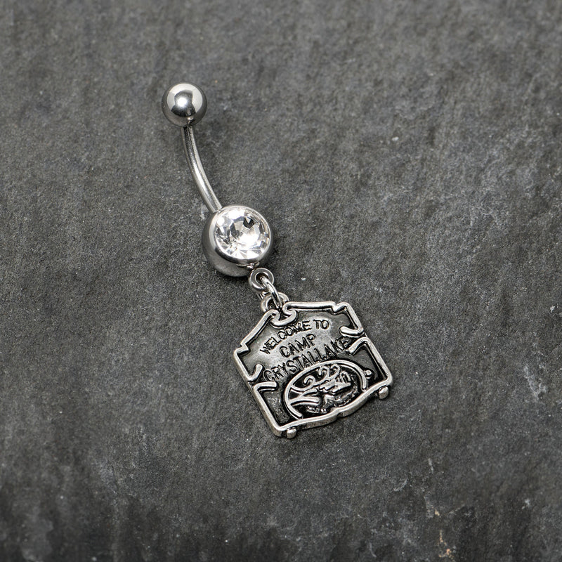 Officially Licensed Friday the 13th Clear Gem Camp Sign Dangle Belly Ring