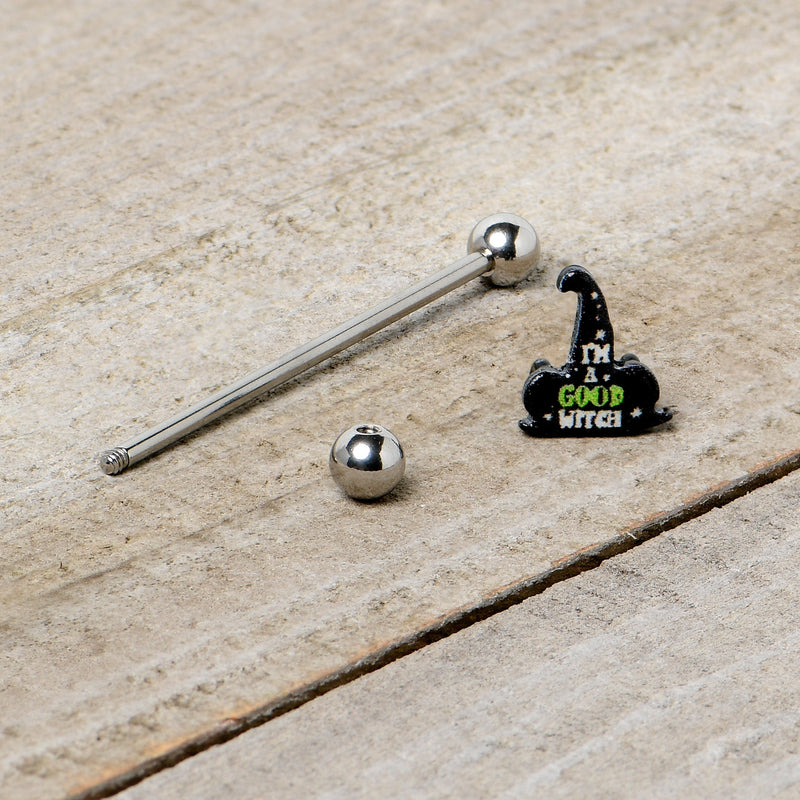 14G Good Witch Hat Glow the Dark Halloween Industrial Barbell 38mm
