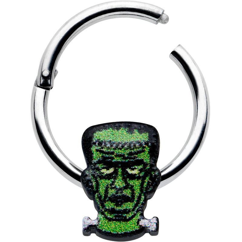 16G 3/8 Frankenstein Head Green Glow in Dark Hinged Segment Ring
