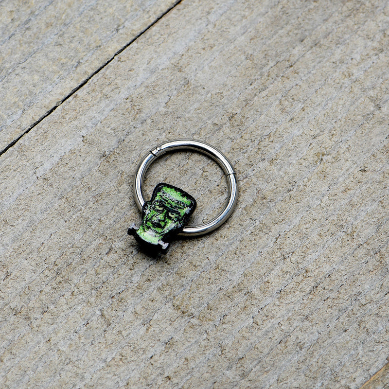 16G 3/8 Frankenstein Head Green Glow in Dark Hinged Segment Ring