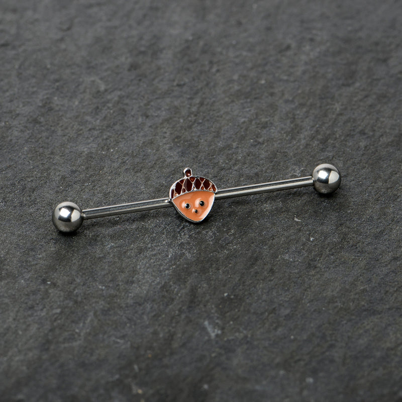 14G Autumn Acorn Face Brown Fall Industrial Barbell 38mm
