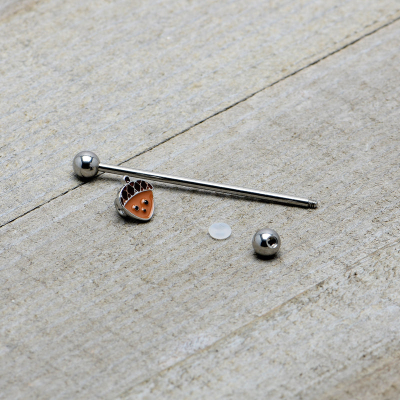14G Autumn Acorn Face Brown Fall Industrial Barbell 38mm