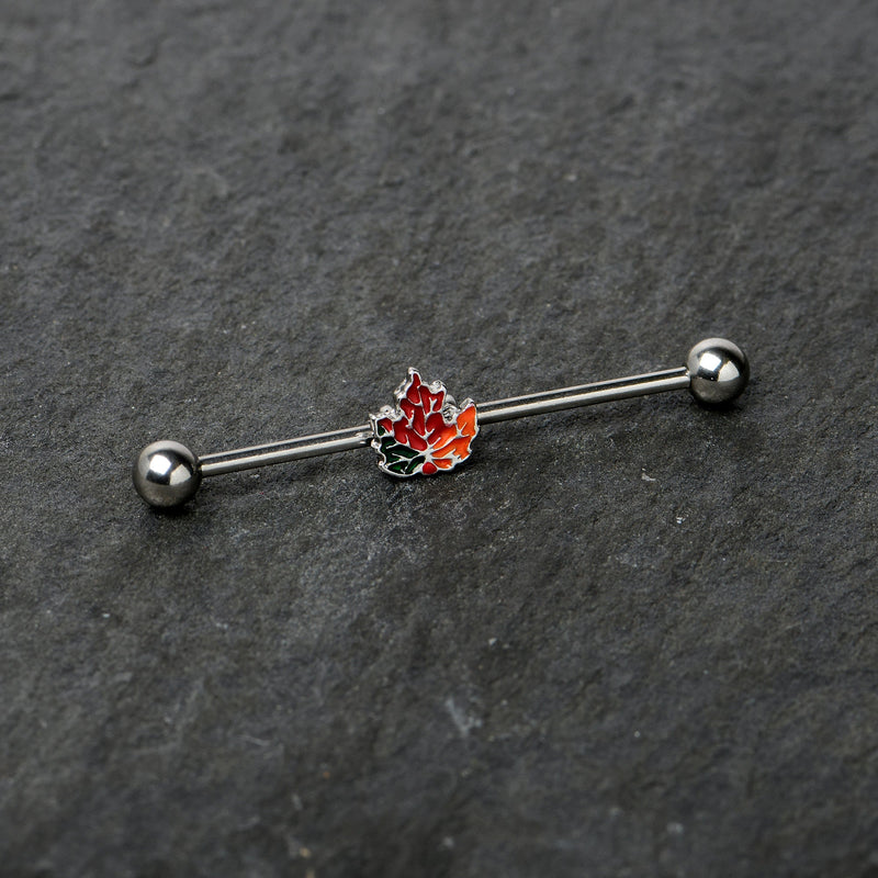 14G Autumn Tricolor Red Maple Leaf Industrial Barbell 38mm