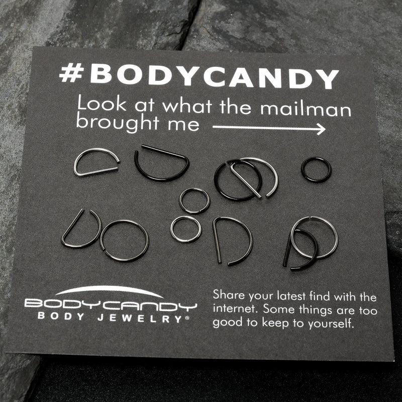20G 12 Pack ASTM F-136 Implant Grade Titanium Nose Hoop D Shaped Septum Ring and Cartilage Ear Hoop Earring Set
