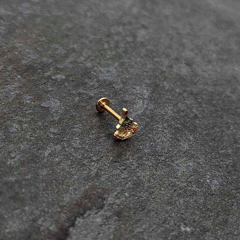 16G 5/16 Red Gem Gold Tone Deco Holiday Tree Labret Monroe Tragus