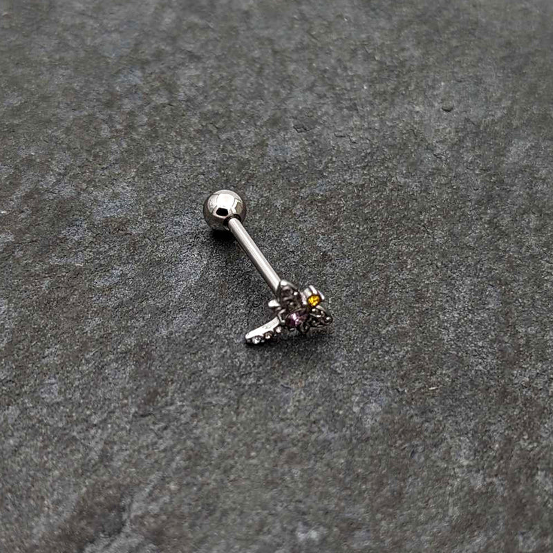 Purple Yellow Clear Gem Dragonfly Barbell Tongue Ring