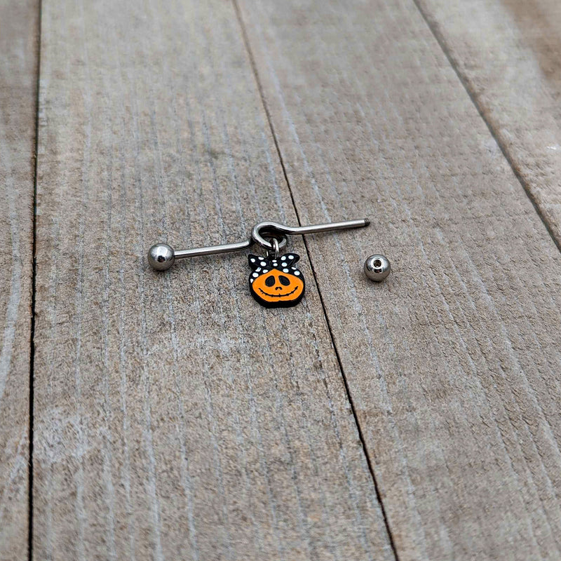 14G Halloween Kerchief Pumpkin Dangle Project Bar 38mm