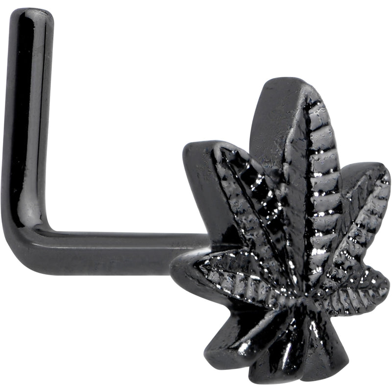 20G 1/4 Black Texture Pot Leaf L Shape Nose Ring