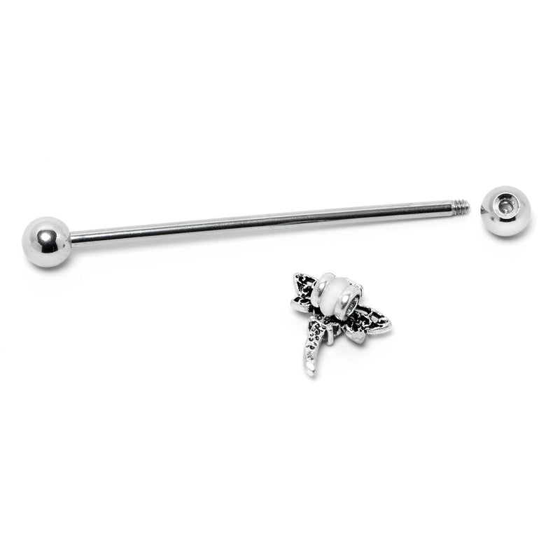 14G Purple Yellow Gem Dragonfly Industrial Barbell 38mm