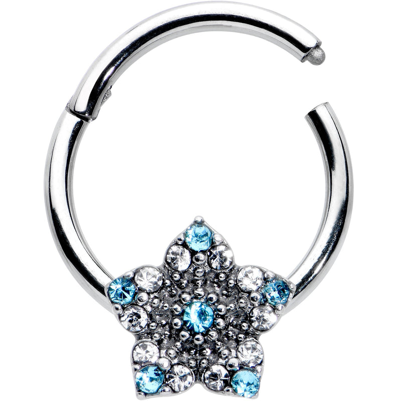 16G 3/8 Blue Clear Gem Opulent Flower Hinged Segment Ring