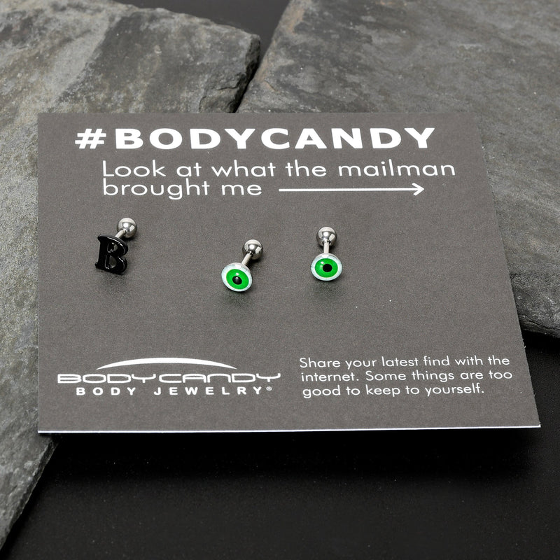 16G 1/4 Halloween Boo Eyes Cartilage Tragus Earring Curation Set of 3