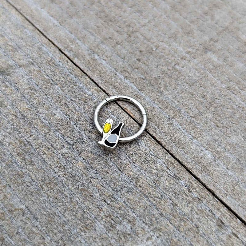 16G 3/8 Champagne Bottle Flute Yellow Hinged Segment Ring