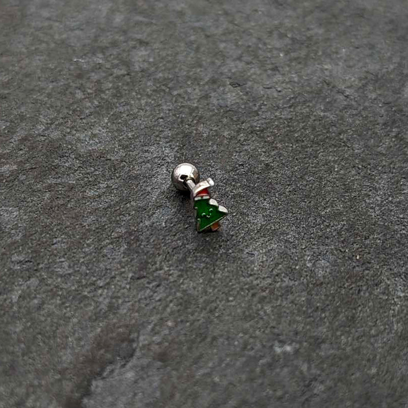 16G 1/4 Happy Christmas Tree Hat Cartilage Tragus Earring