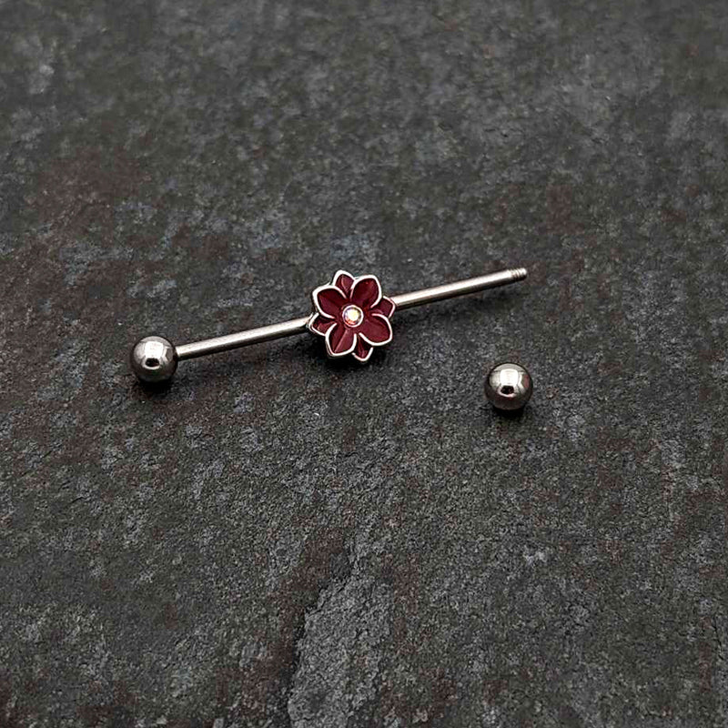 14G Aurora Gem Poinsettia Flower Festive Industrial Barbell 38mm
