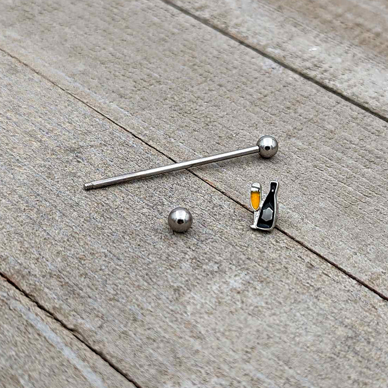 14G Champagne Bottle Flute Yellow Industrial Barbell 38mm