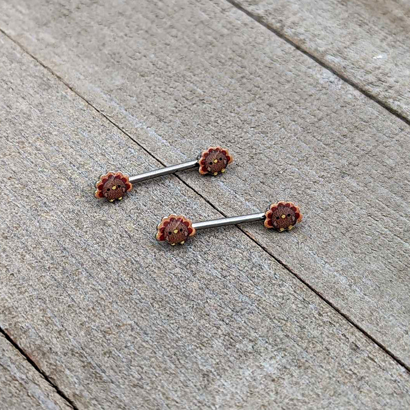 14G 9/16 Cute Colorful Turkeys Barbell Nipple Ring Set