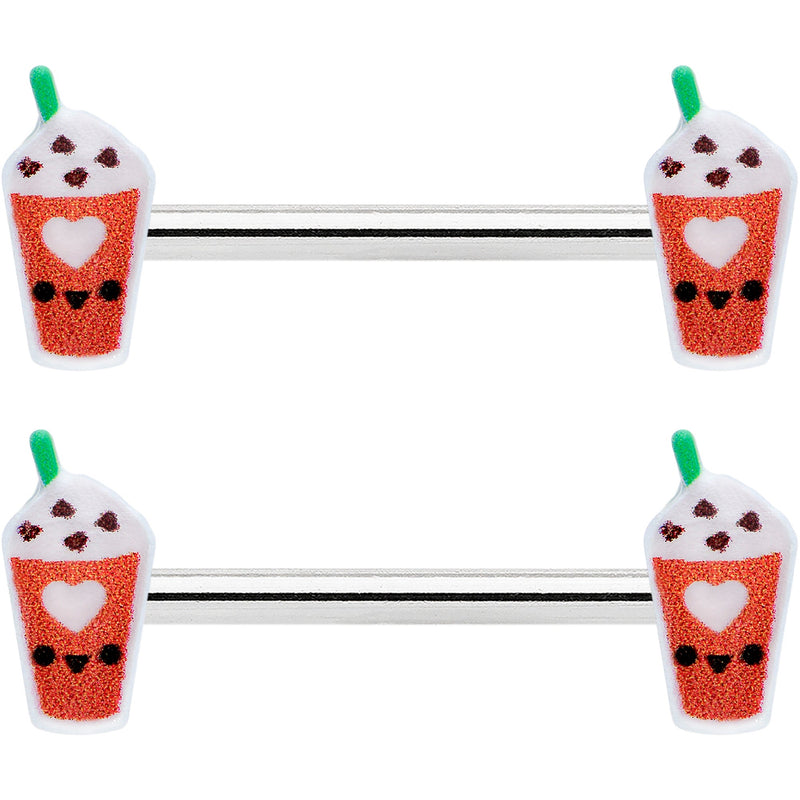 14G 9/16 Sweet Pumpkin Frappe Autumn Barbell Nipple Ring Set