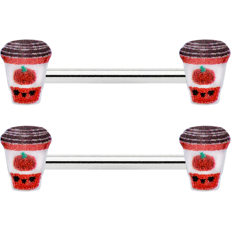 14G 9/16 Sweet Pumpkin Latte Autumn Barbell Nipple Ring Set
