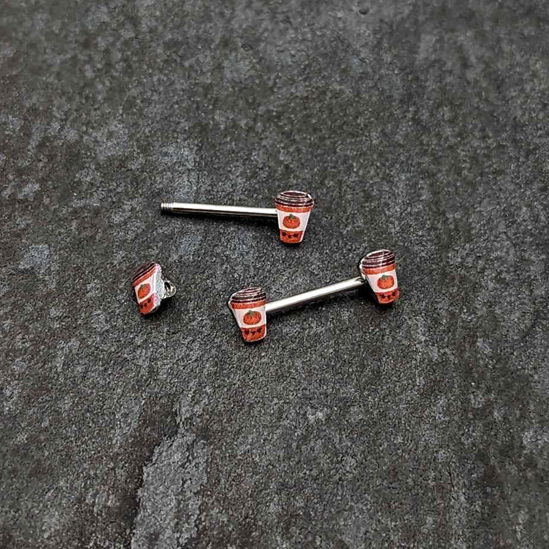 14G 9/16 Sweet Pumpkin Latte Autumn Barbell Nipple Ring Set