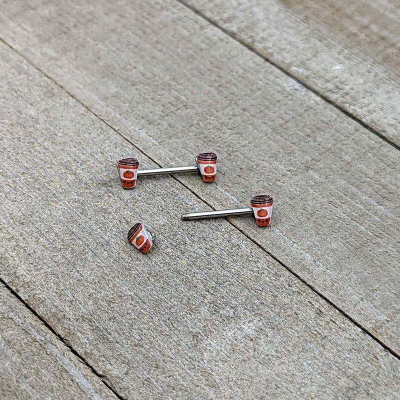 14G 9/16 Sweet Pumpkin Latte Autumn Barbell Nipple Ring Set