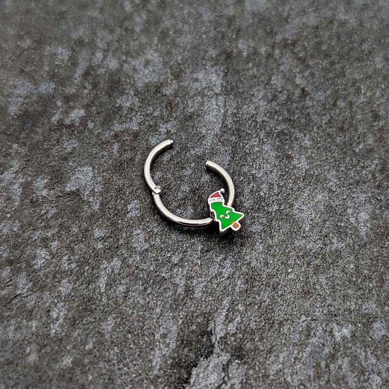 16G 3/8 Happy Christmas Tree Holiday Hat Hinged Segment Ring