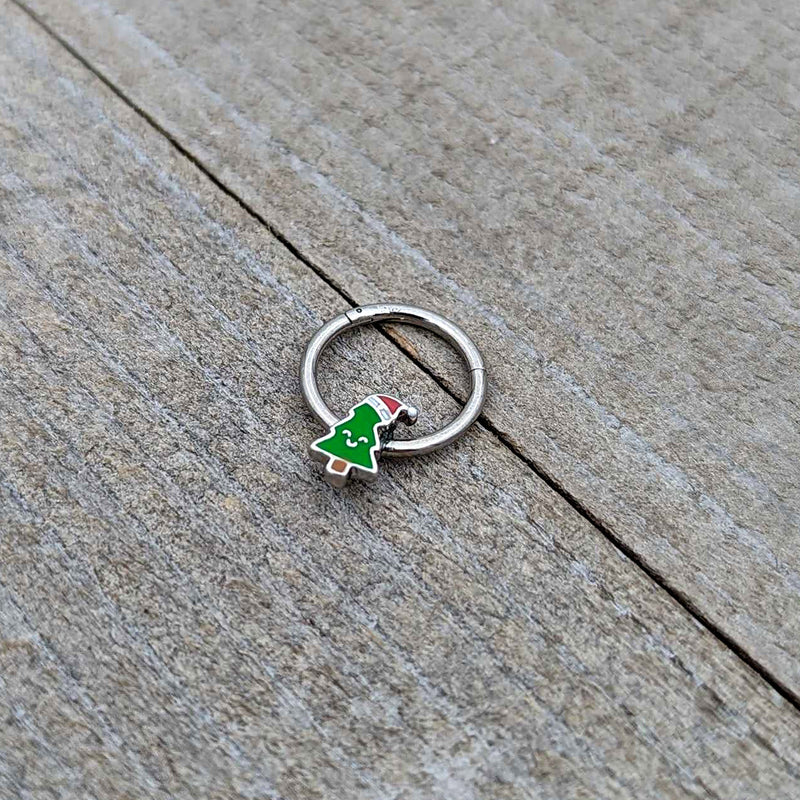 16G 3/8 Happy Christmas Tree Holiday Hat Hinged Segment Ring