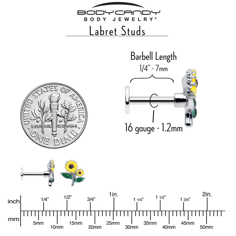 16G 1/4 Cheery Inlay Sunflowers Labret