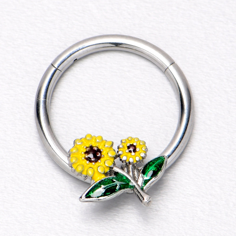 16G 3/8 Cheery Inlay Sunflowers Hinged Segment Ring