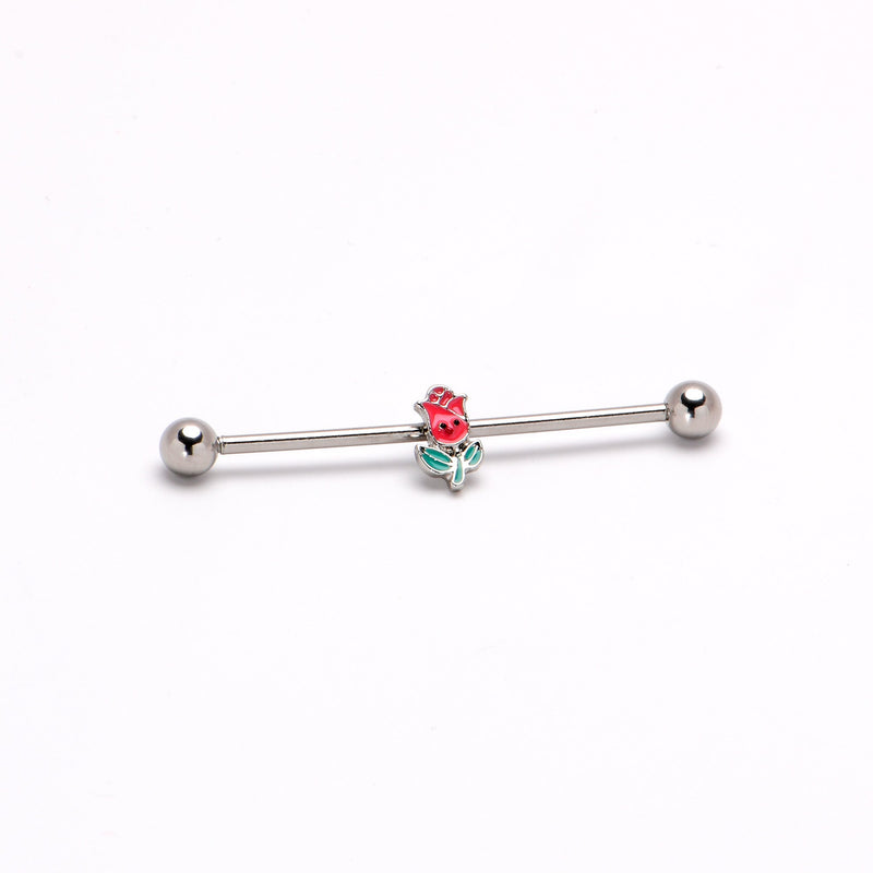14G Sweet Happy Rose Flower Industrial Barbell 38mm