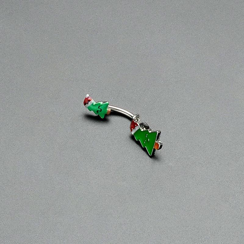Merry Christmas Trees Hats Holiday Double Mount Belly Ring