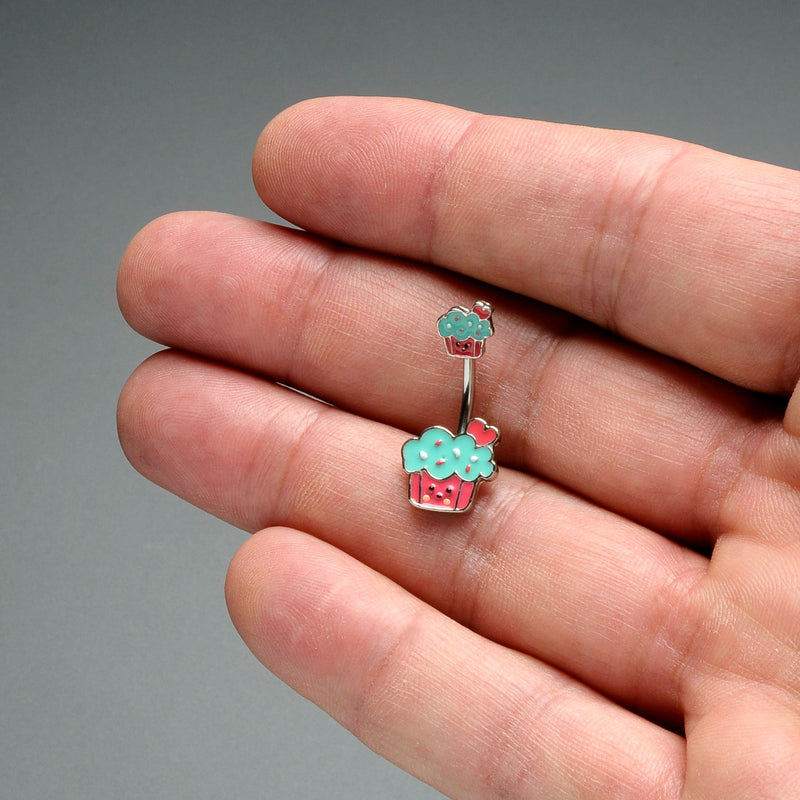 Sydney Belle Girlfriend Collection Sweet Happy Cupcake Pink Blue Double Mount Belly Ring
