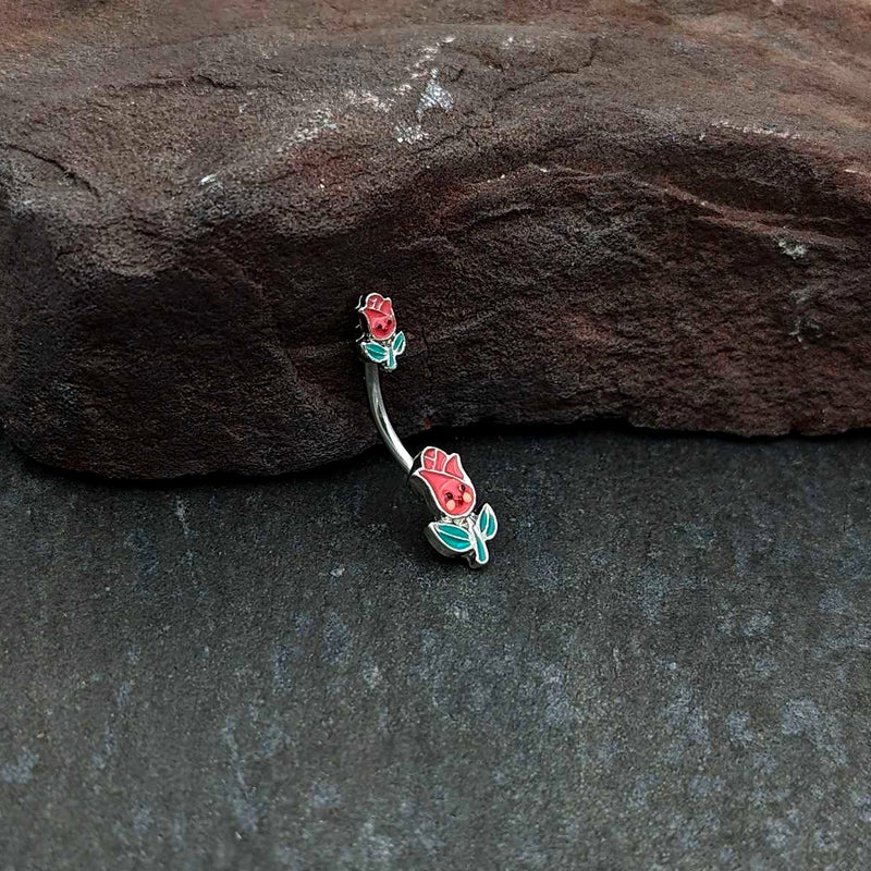 Sweet Happy Rose Flower Double Mount Belly Ring