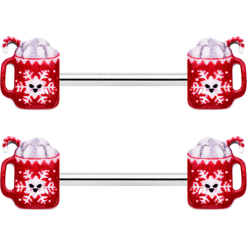 14G 9/16 Sweet Hot Cocoa Holiday Barbell Holiday Nipple Ring Set
